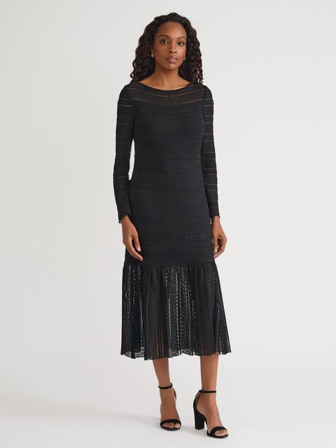 Fit & Flare Lined Sheer Lace Soft Knit Maxi Dress