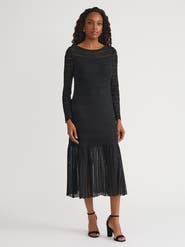 Misook Fit & Flare Lined Sheer Lace Soft Knit Maxi Dress