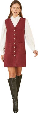 Yumi V-Neck Cord Pinafore Dress