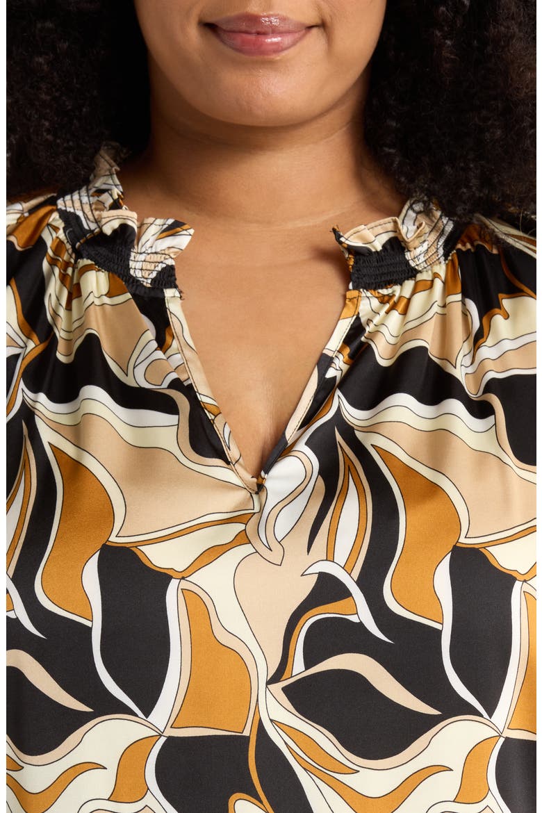 Groover Split Neck Satin Top, Alternate, color, BLACK BROWN