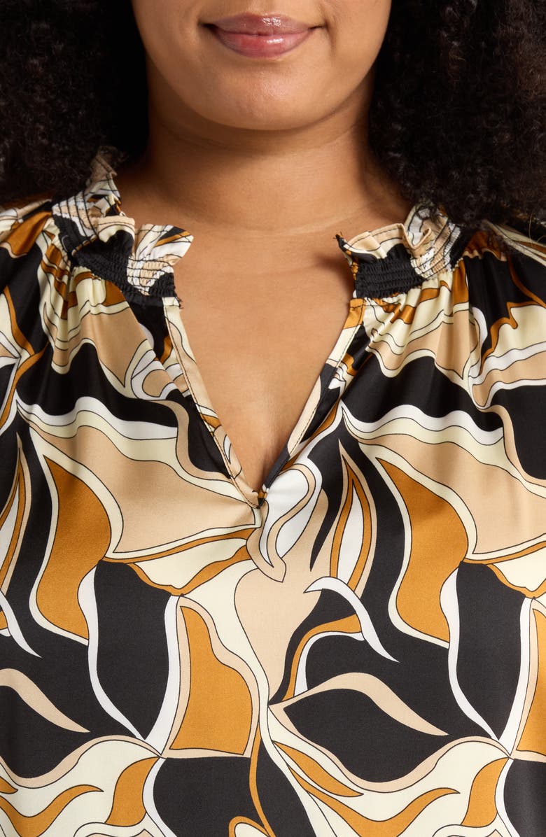 SUGARLIPS Groover Split Neck Satin Top, Alternate, color, Black Brown