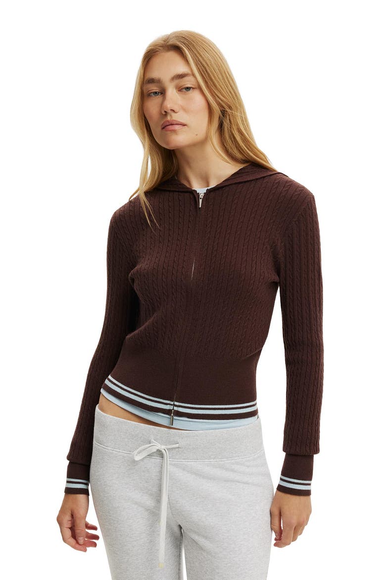 Women's Everfine Hooded Knit, Main, color, Dark Oak Blue Tipping