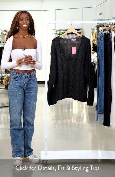 EDIKTED Inga Oversize V-Neck Cable Sweater | Nordstrom