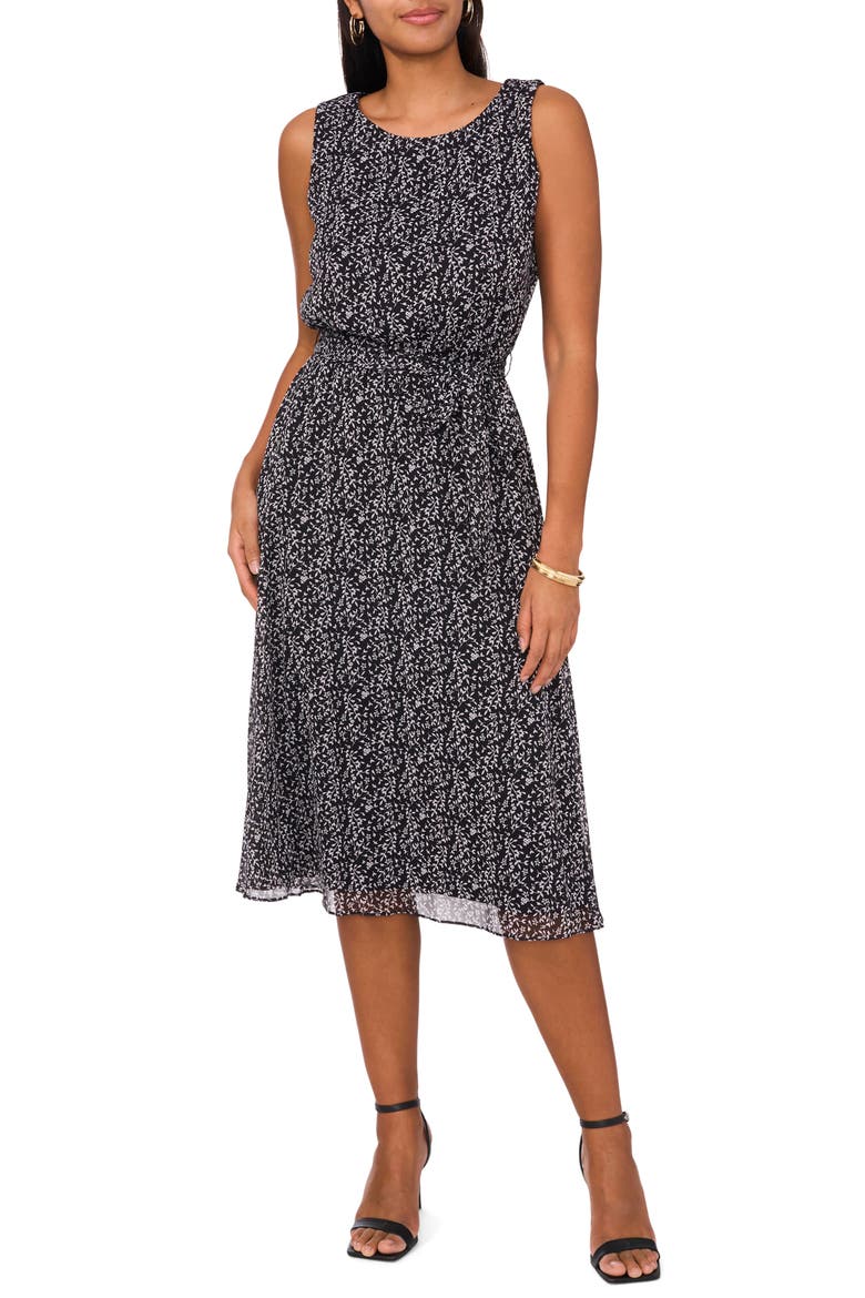 Floral Sleeveless Midi Dress, Main, color, BLACK/ WHITE