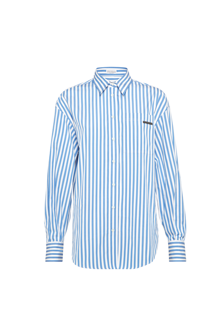 Striped poplin shirt, Main, color, Azure