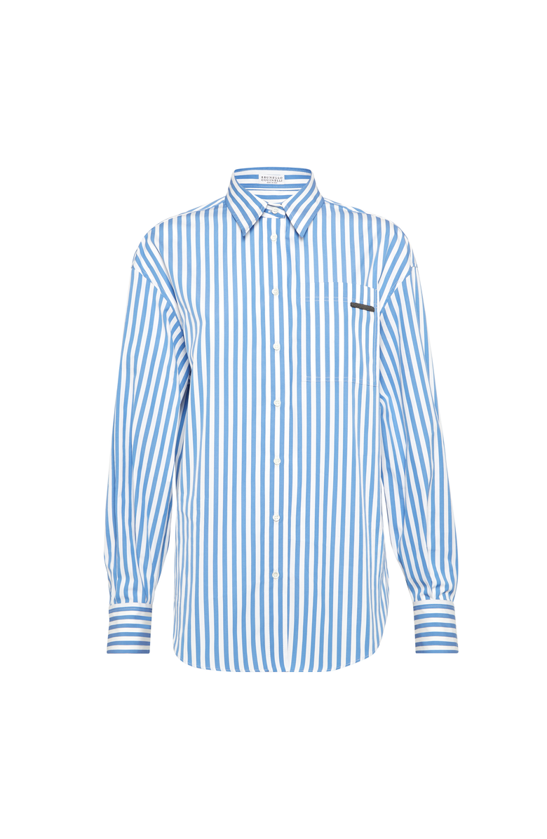Brunello Cucinelli Striped poplin shirt, Main, color, Azure