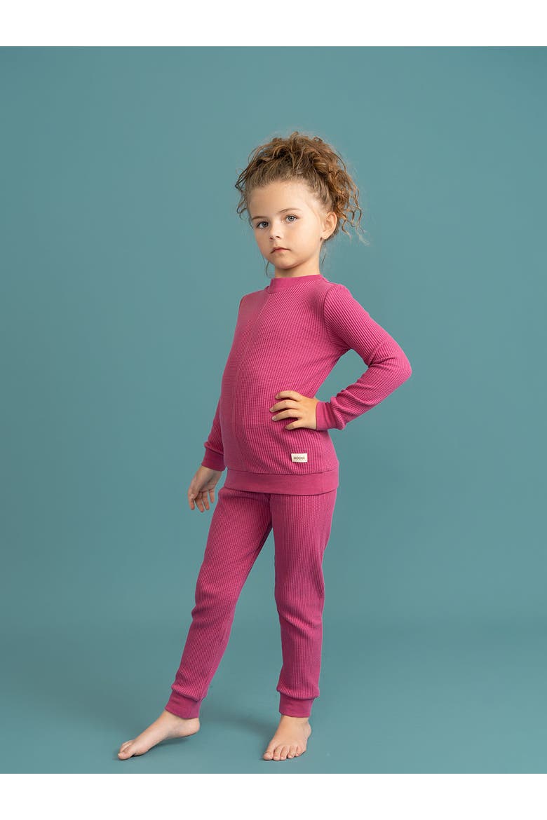 Stretch Waffle 2 Piece Long Sleeve VNeck Top and Pants Set, Alternate, color, Magenta