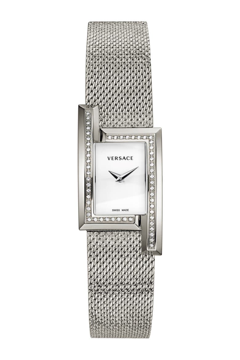 Greca Icon Diamond Bracelet Watch, 39mm x 21mm, Main, color, SILVER/ WHITE/ SILVER