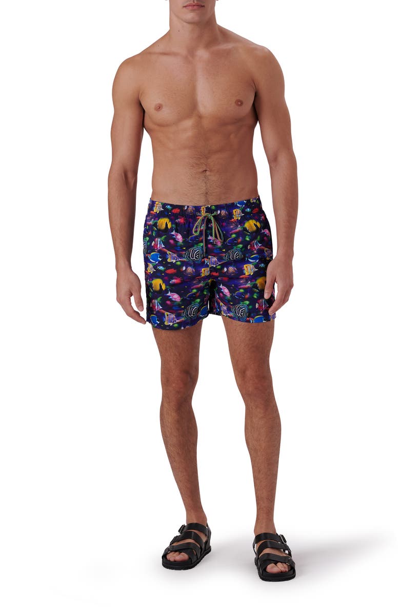 Bugatchi Max Mid Length Swim Trunks, Alternate, color, 