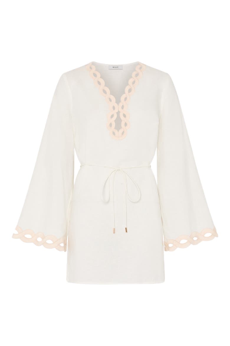 Embroidered Chain Long Sleeve Cotton & Lined Cover-Up Dress, Alternate, color, WHITE