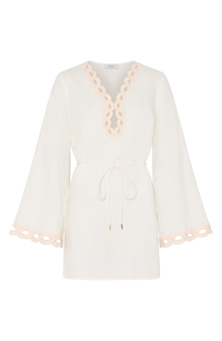 Milly Embroidered Chain Long Sleeve Cotton & Lined Cover-Up Dress, Alternate, color, White