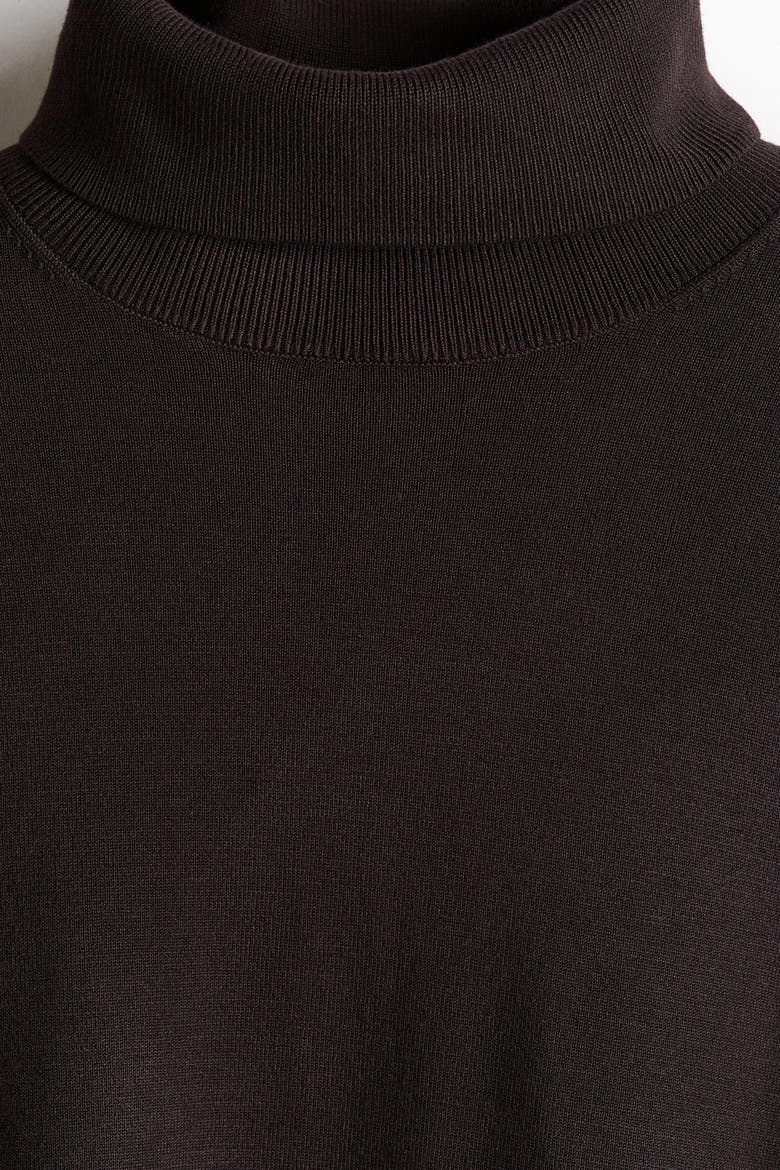 Regular-fit Fine-knit Turtleneck Sweater, Alternate, color, Dark brown