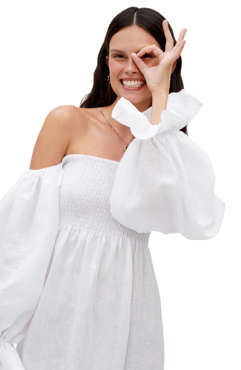 Sleeper Atlanta Balloon Sleeve Linen Nightgown, Alternate, color, 