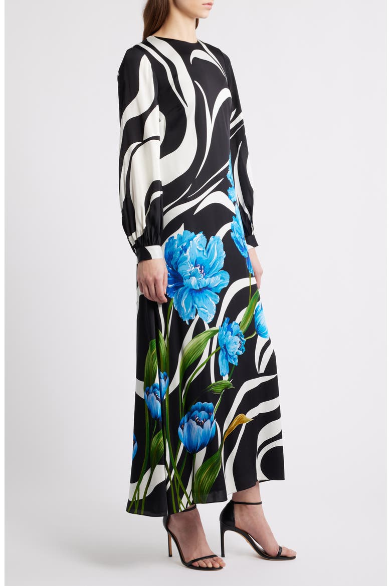 The Renata Mixed Print Long Sleeve Silk Blend Maxi Dress, Alternate, color, WILDSIDE BOUQUET