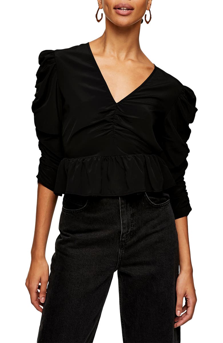 Topshop Ruched Sleeve Top, Main, color, 