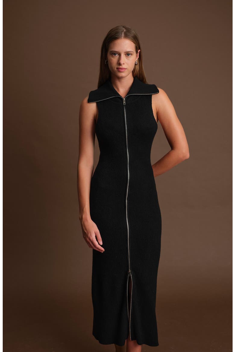 Paul Front Zip Knit Dress, Alternate, color, BLACK
