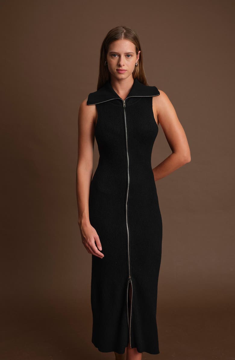 DELUC Paul Front Zip Knit Dress, Alternate, color, Black