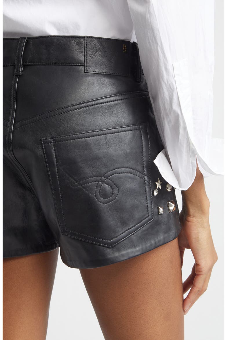 Studded Five-Pocket Leather Shorts, Alternate, color, BLACK WITH STUDS