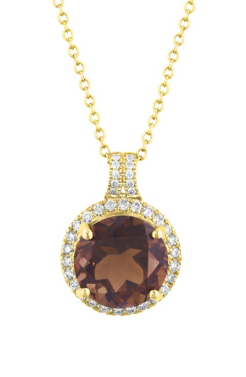 Smoky Quartz & Diamond Halo Pendant Necklace