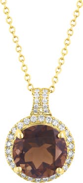 EFFY Smoky Quartz & Diamond Halo Pendant Necklace
