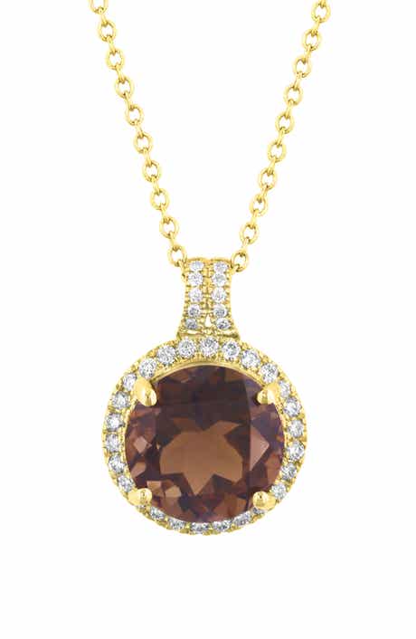 EFFY Smoky Quartz & Diamond Halo Pendant Necklace