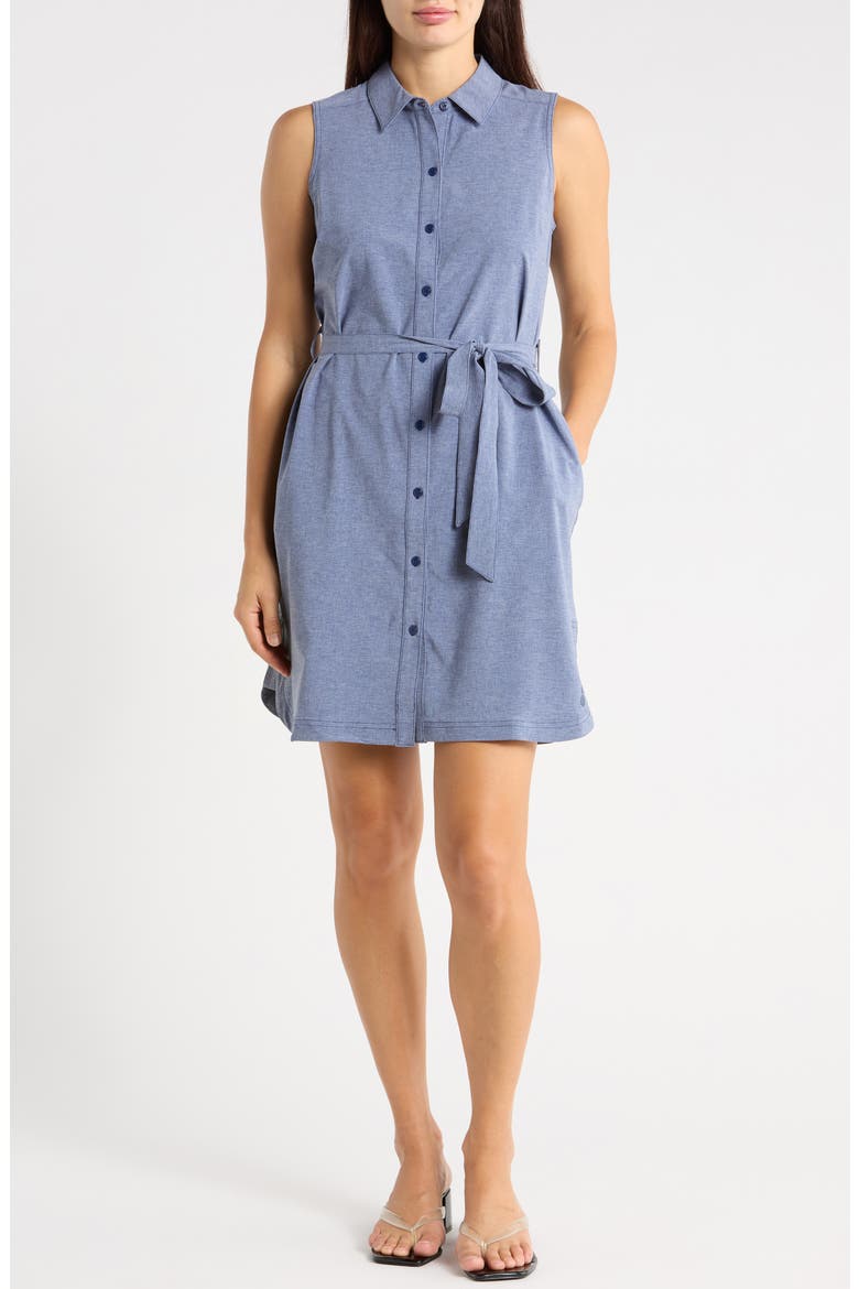 Alicia Chambray Sleeveless Shirt Dress, Main, color, ISLAND NAVY