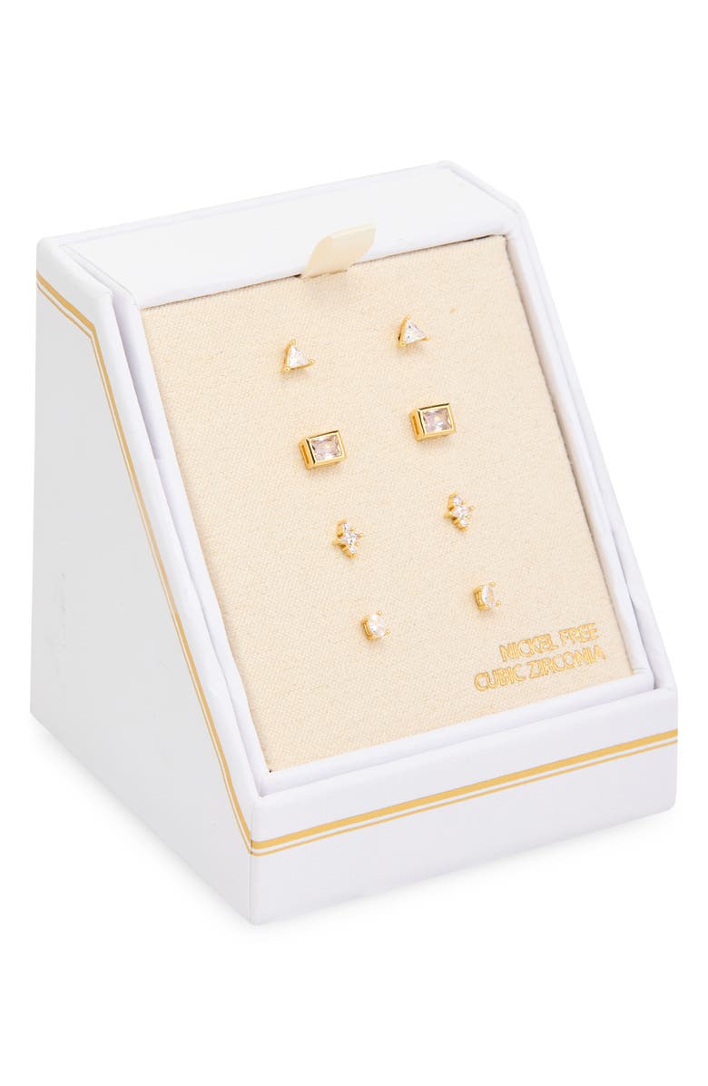 NORDSTROM RACK Set of 4 Cubic Zirconia Stud Earrings, Main, color, Clear- Gold