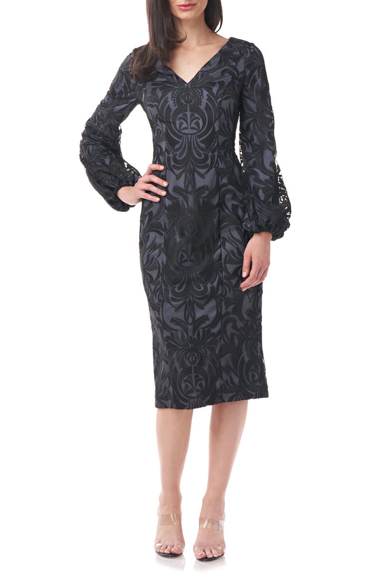 Lela Blouson Sleeve Cocktail Dress, Main, color, BLACK/ GUNMETAL
