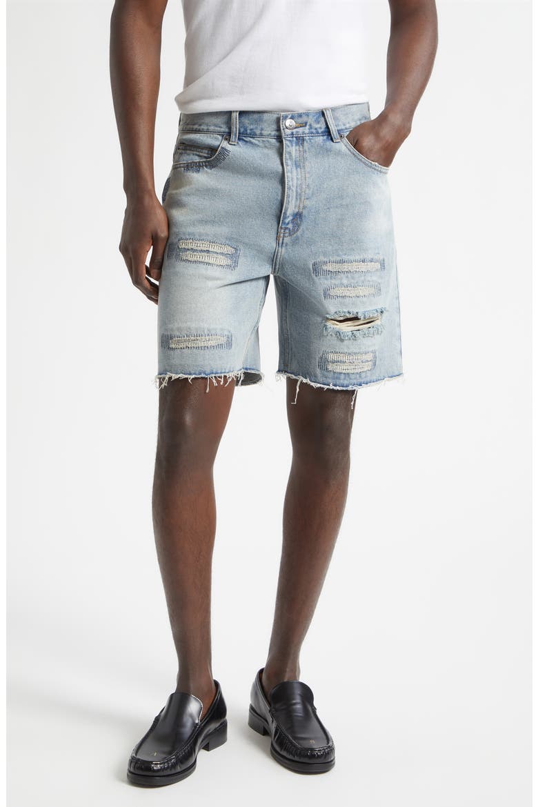 Distressed Cutoff Denim Shorts, Main, color, LIGHT BLUE WASH