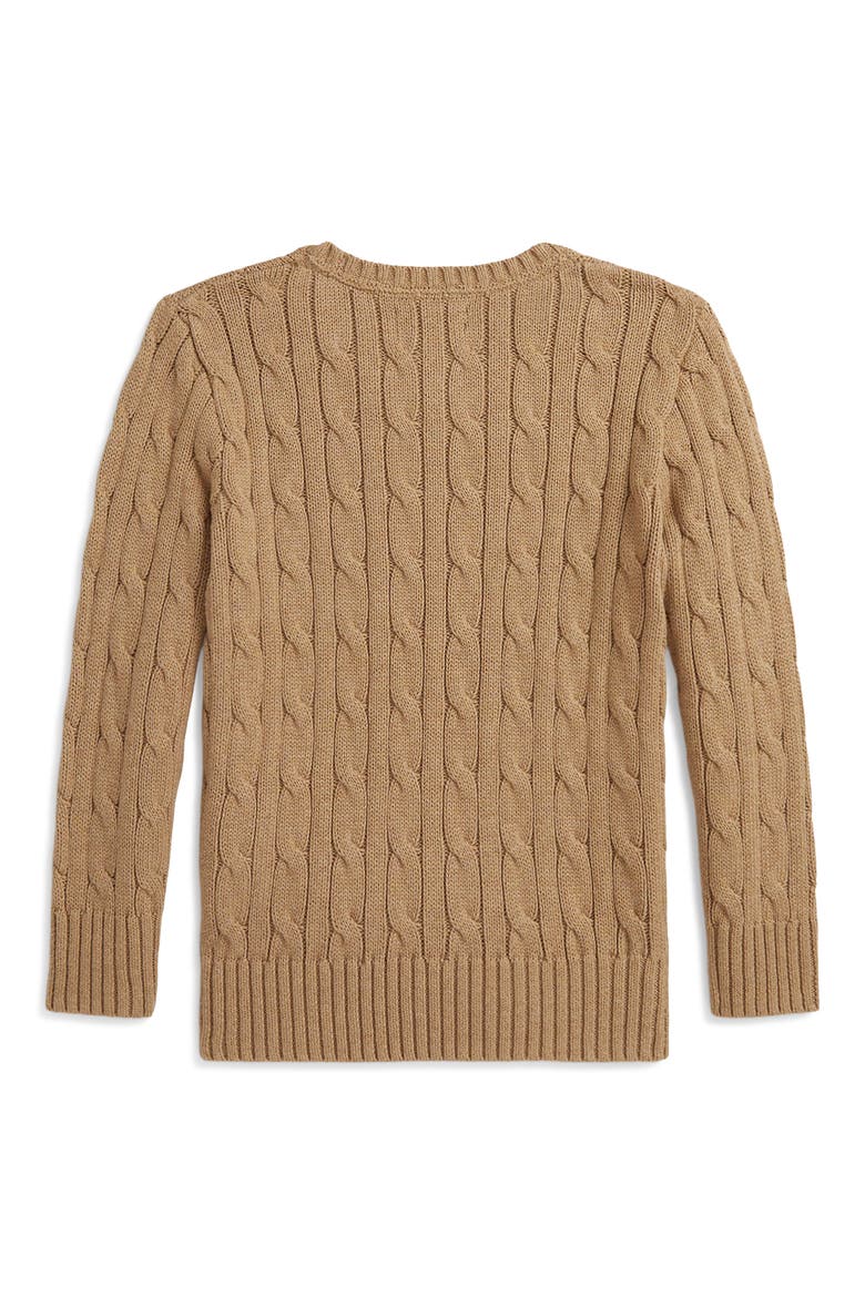 Kids' Cable Knit Combed Cotton Sweater, Alternate, color, CAMEL HEATHER