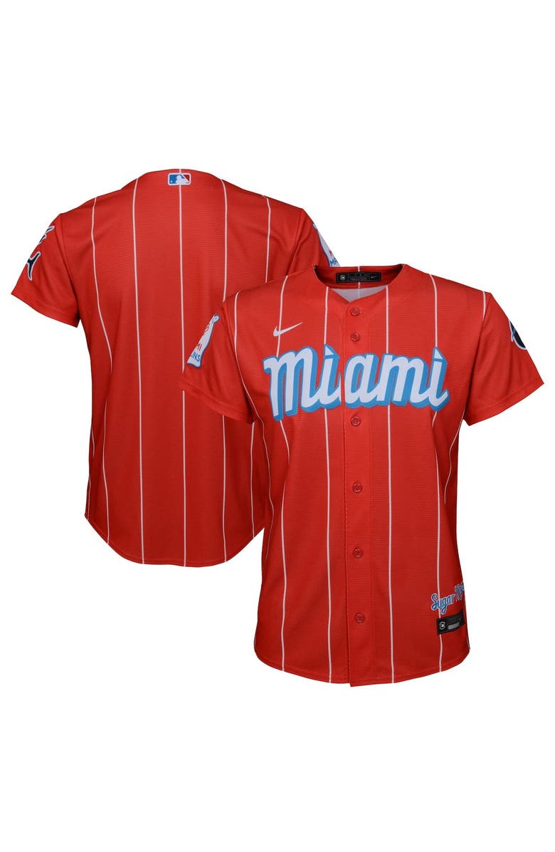 Nike Youth Nike Red Miami Marlins City Connect Replica Jersey, Main, color, 