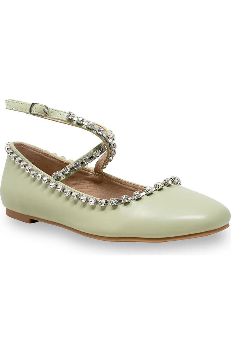 CHASE AND CHLOE Rhinestone Trim Ballet Flat, Main, color, Sage Pu