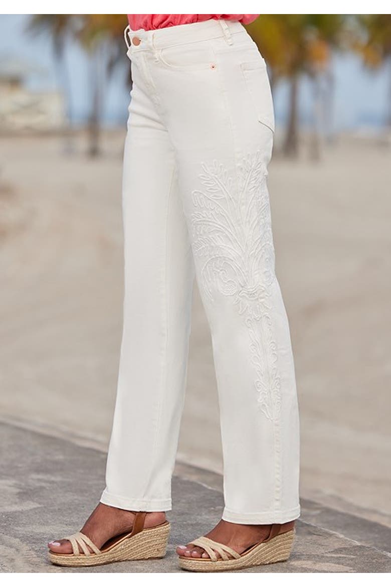 Women's Embroidered Straight Leg Jeans, Alternate, color, White