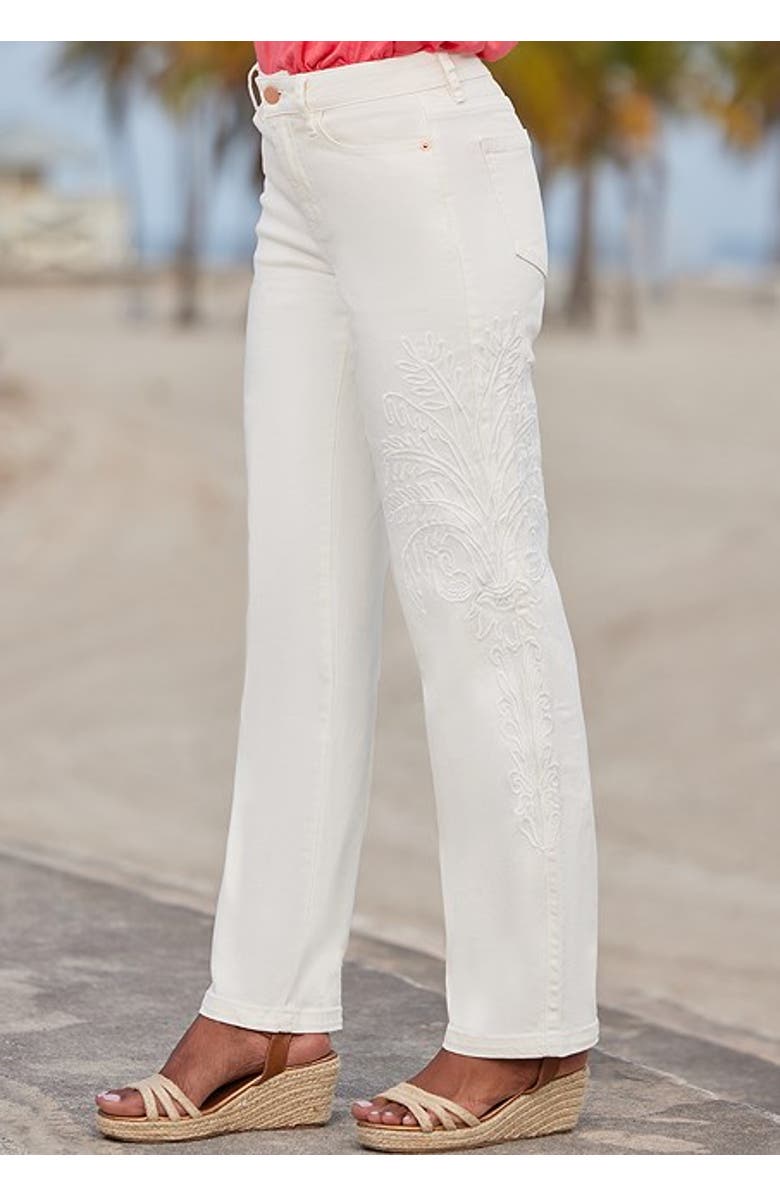 LASCANA Women's Embroidered Straight Leg Jeans, Alternate, color, White