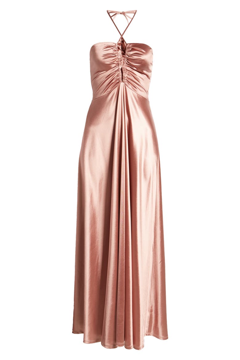 Halter Neck Keyhole Satin Gown, Alternate, color, DUSTY ROSE