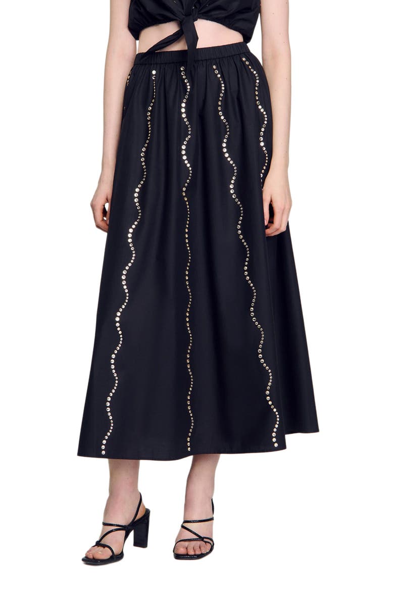 SANDRO Long rhinestone skirt, Main, color, 