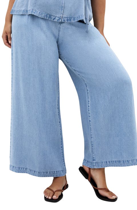 Evani Wide Leg Denim Pants (Plus)