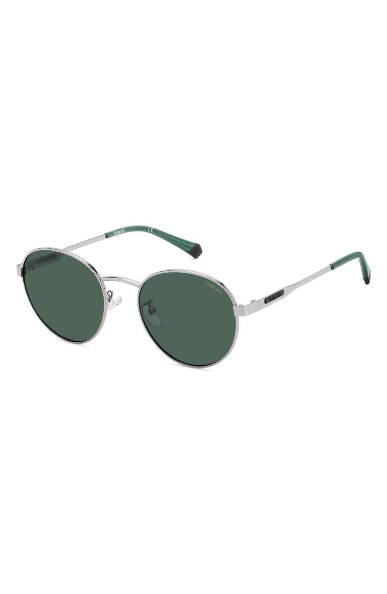 Polaroid 52mm Polarized Round Sunglasses, Alternate, color, Ruthenium/ Green Polarized
