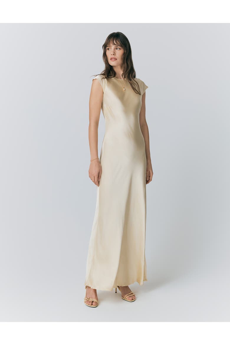 boat neck satin maxi dress Laila Boat Neck Maxi Dress Stone Blue