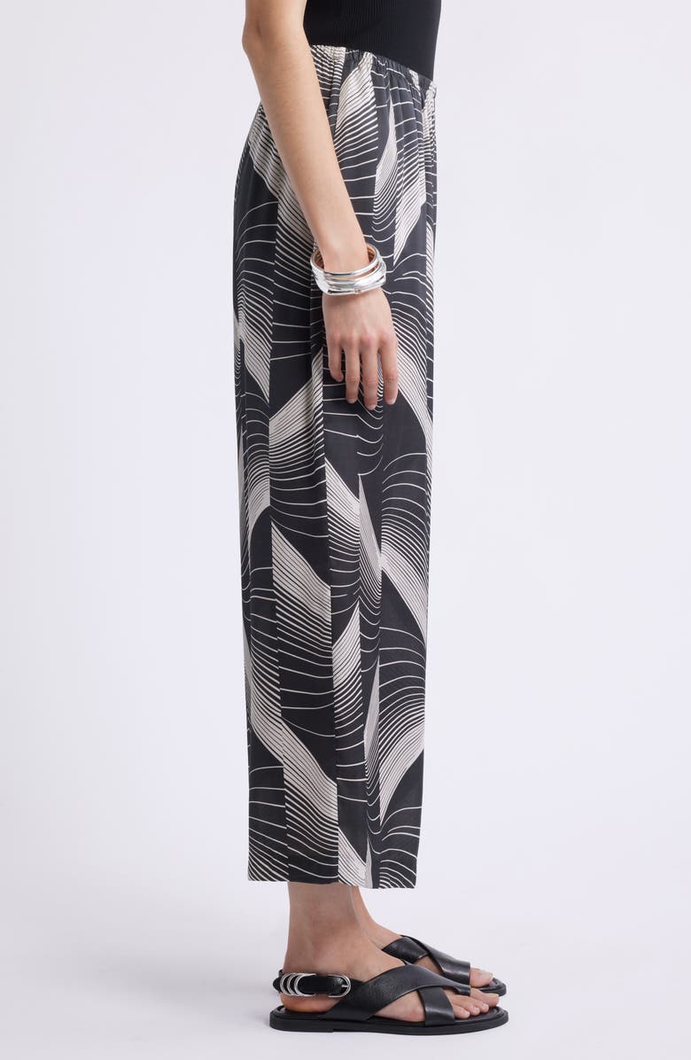 Nordstrom Print Pull-On Satin Crop Wide Leg Pants, Alternate, color, Black- Ivory Wave Splice