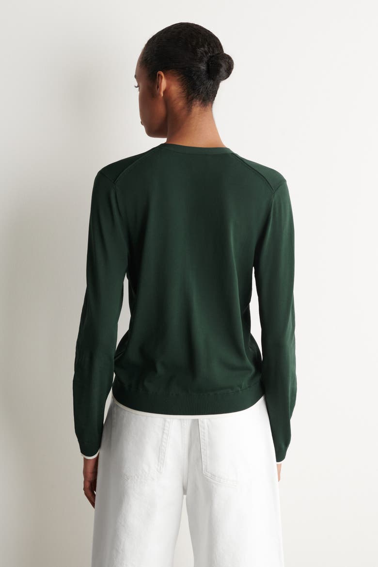 Layered-detail Knitted V-neck Cardigan, Alternate, color, DARK GREEN / WHITE