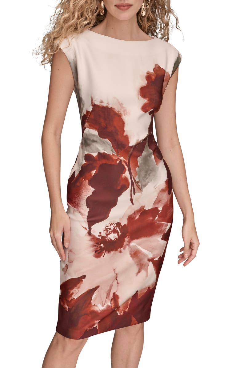 Donna Karan New York Cap Sleeve Sheath Dress, Alternate, color, Oxblood Ml