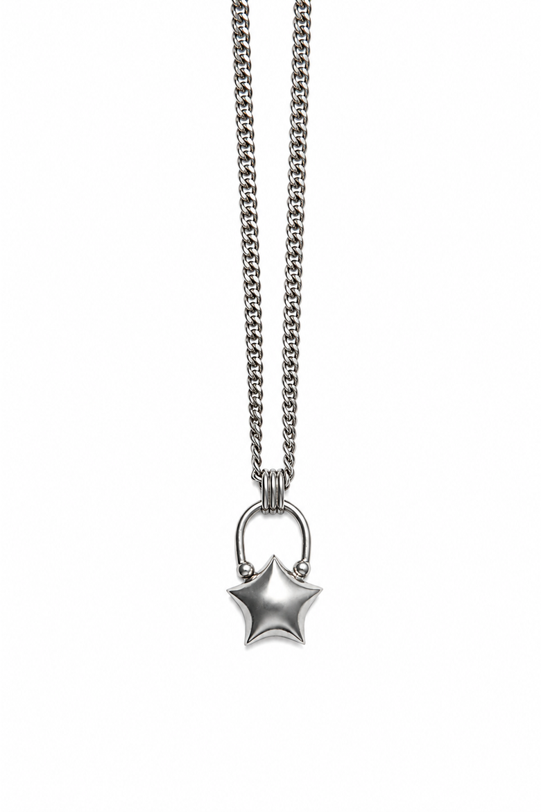 Mini Puffed Star Necklace, Alternate, color, Silver