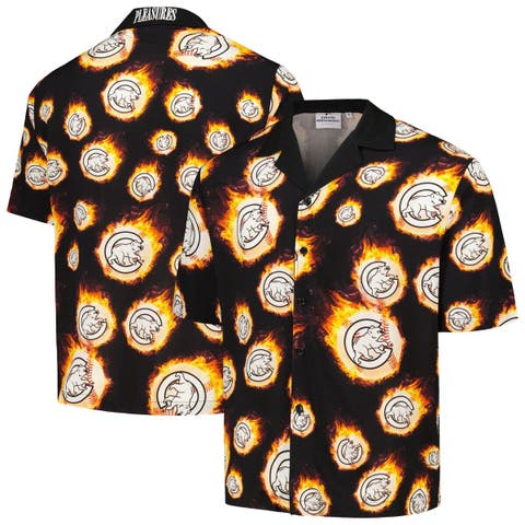 Men's PLEASURES  Black Chicago Cubs Flame Fireball Button-Up Shirt