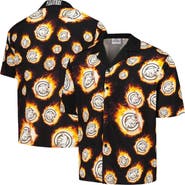 PLEASURES Men's PLEASURES  Black Chicago Cubs Flame Fireball Button-Up Shirt
