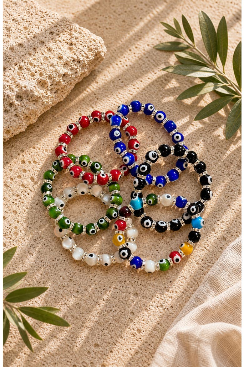 Evil Eye Beaded Bracelet, Alternate, color, Black