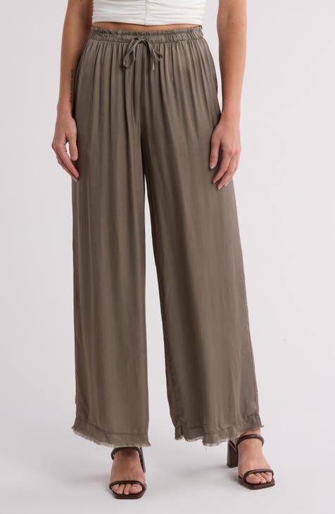 Satin Gathered Wide Leg Pants