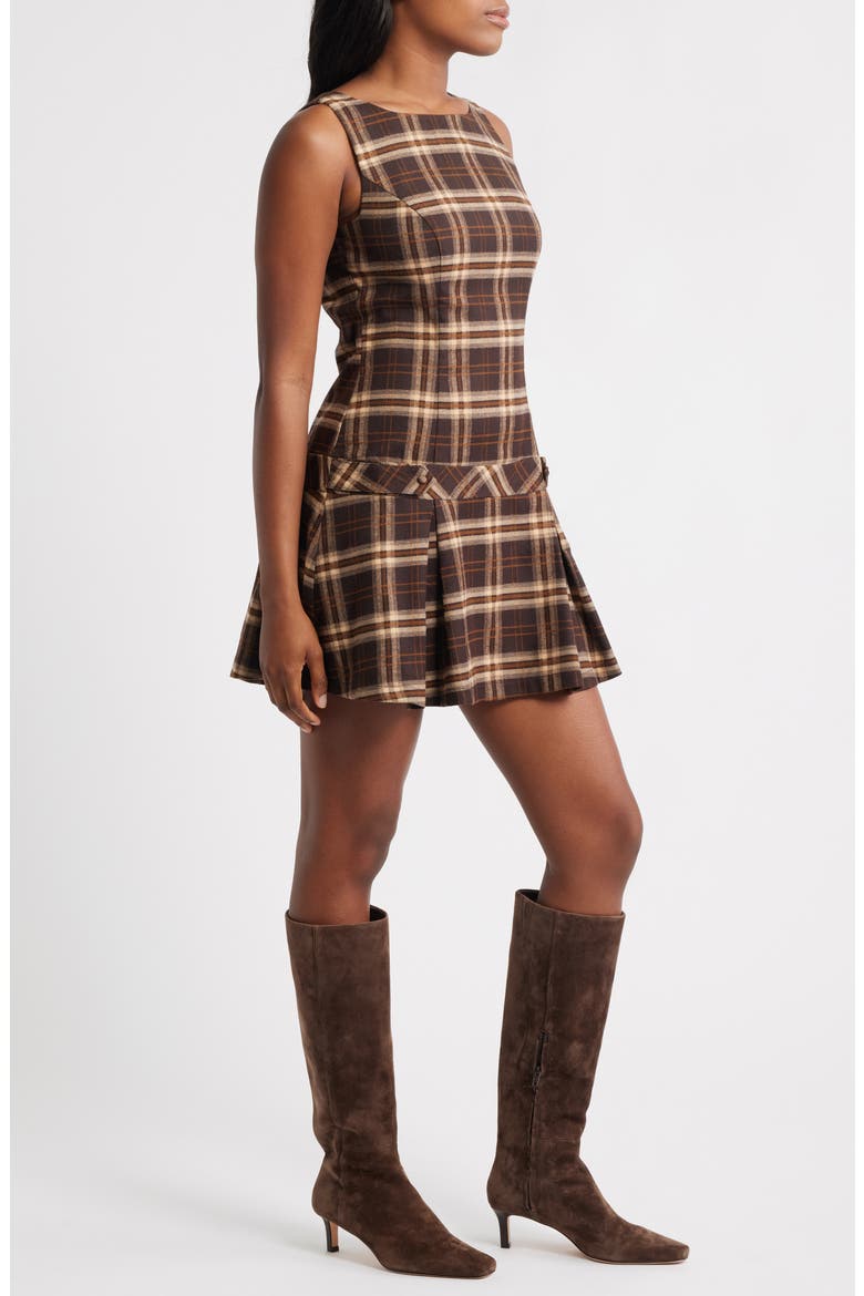 Plaid Sleeveless Minidress, Alternate, color, BROWN