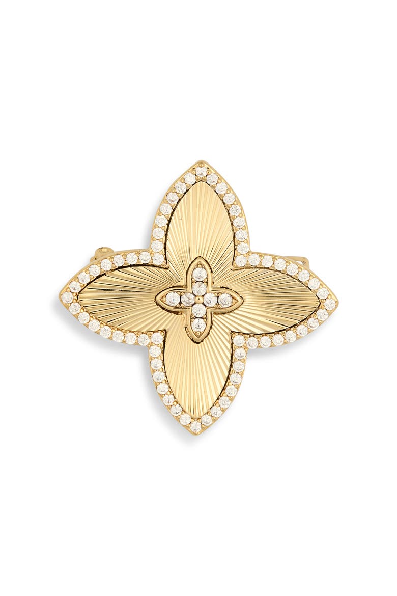 Naomi Cubic Zirconia Petal Brooch, Main, color, GOLD