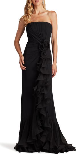 Ruffle Detail Strapless Gown